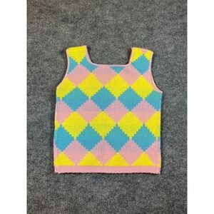 Vintage Womens Sweater Knit Plaid Pattern Retro